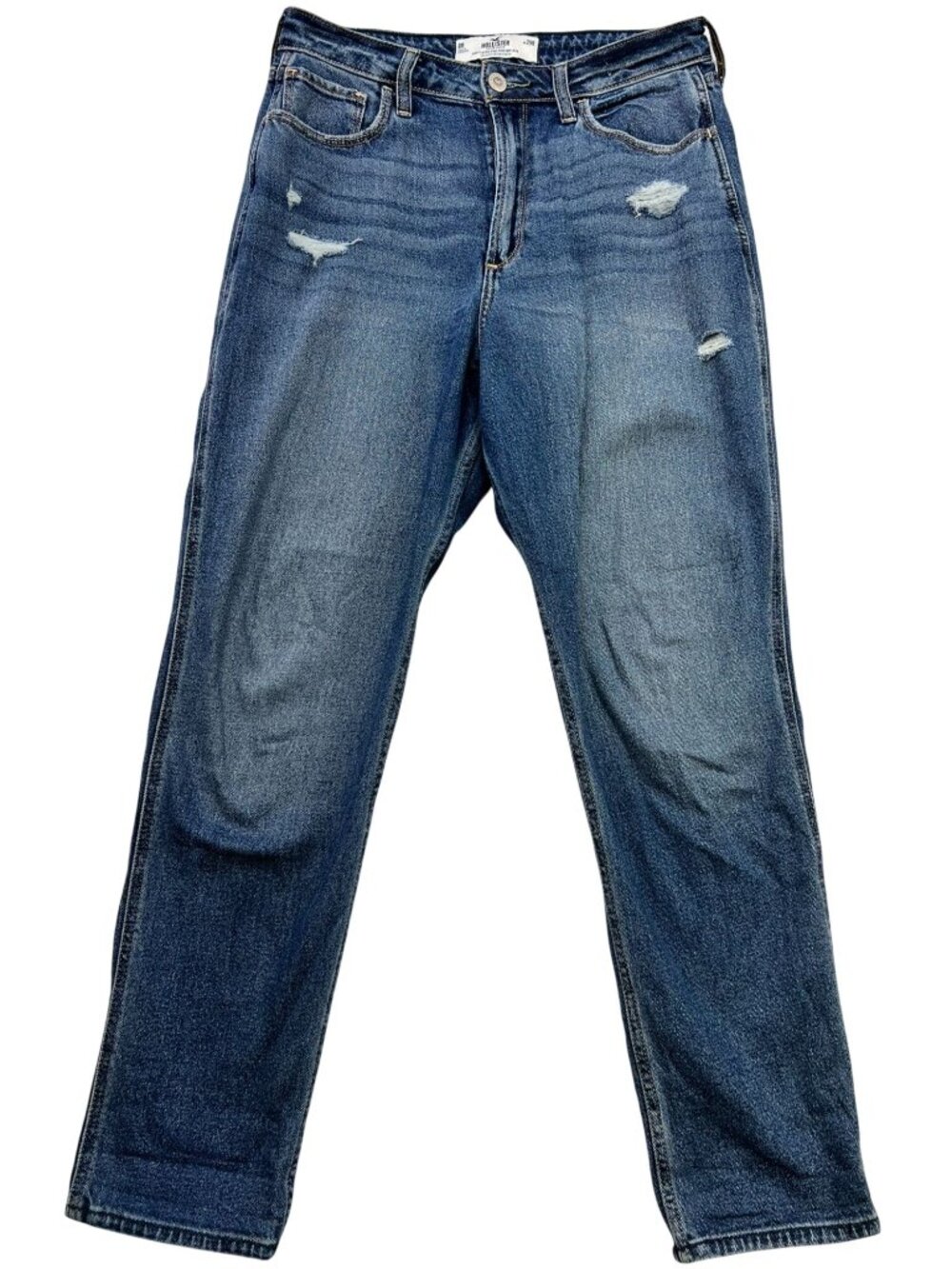 Hollister Women Curvy Ultra High-Rise Mom Jeans Denim Sz 8R w29R Blue Distressed